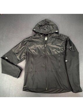 NIKE Dri Fit Full Zip Up Black Hooded Activewear Jacket Women's Size XL